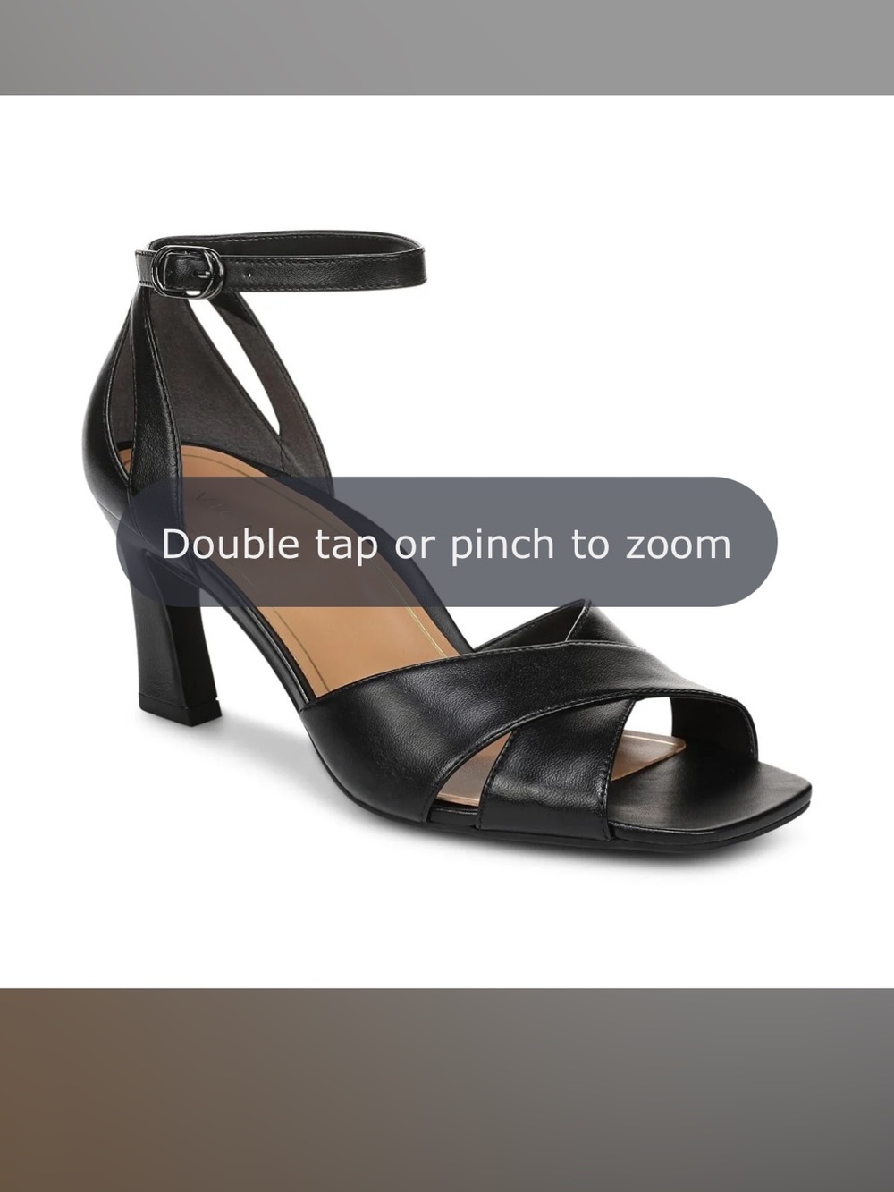 Vionic Charmaine Black Leather AnkleβBuckle Heeled Sandal